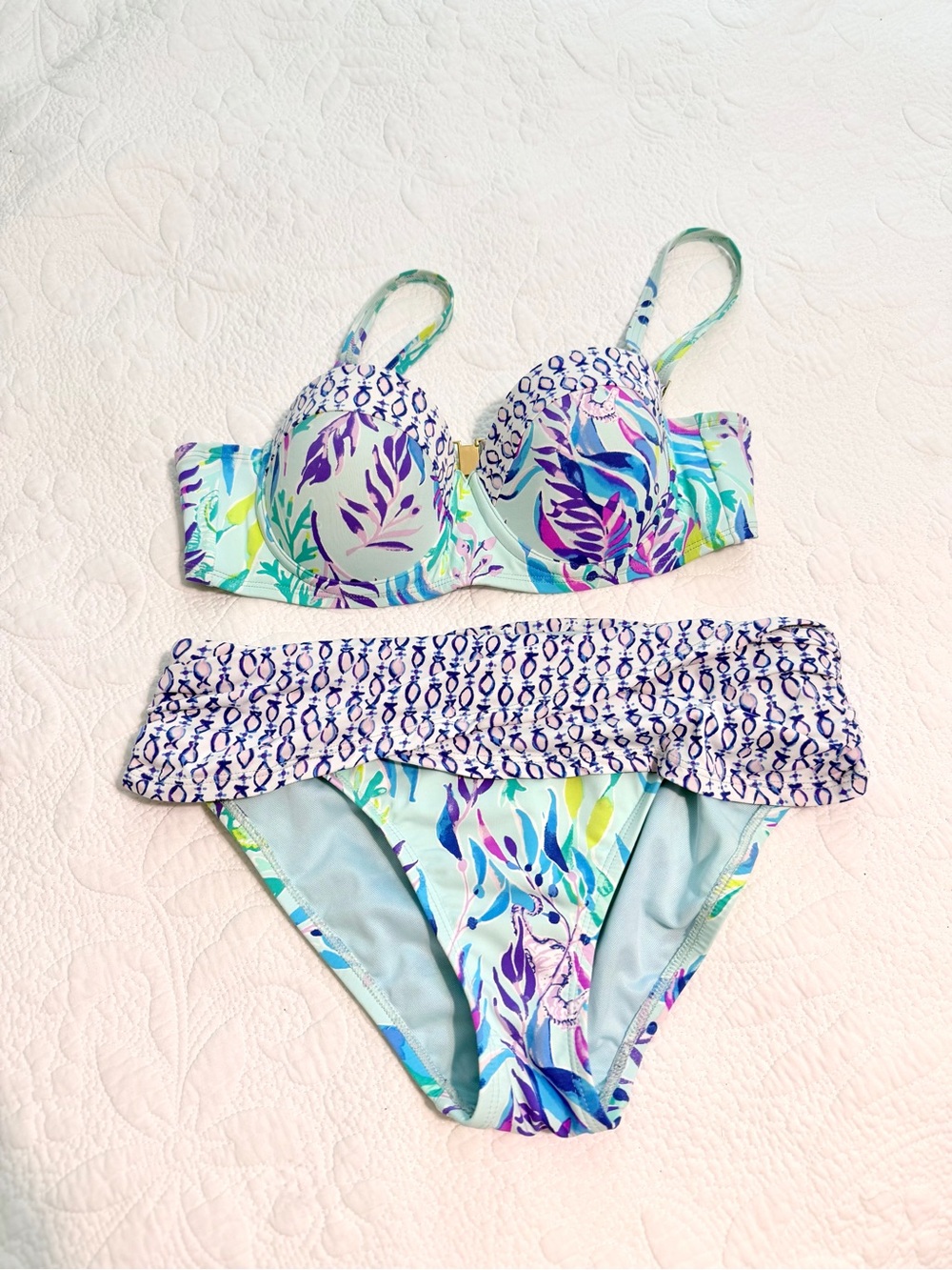 Lilly Pulitzer Blue Oasis Swim Shady Bikini Top And Lagoon Sarong Hipster Size 4
